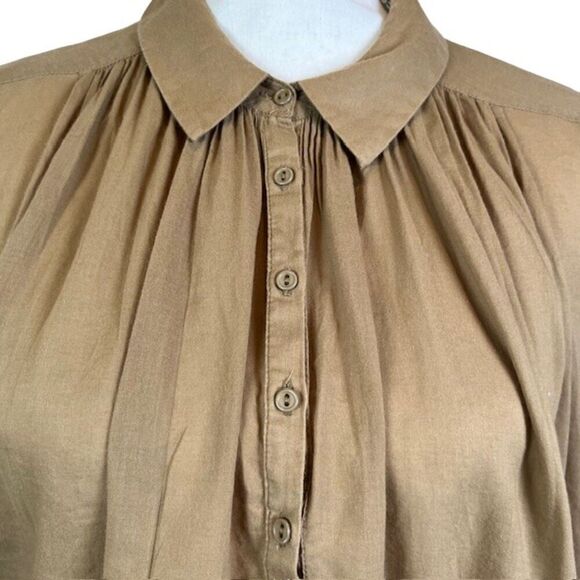 Nili Lotan Miles Blouse in Camel Tan Button Front Collar FOR REPAIR Size Medium - Picture 2 of 15